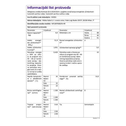 Perilica rublja MIDEA MF100T60B/W-HR, gornje punjenje, 6 kg, 1200 o/min, energetski razred A, bijela