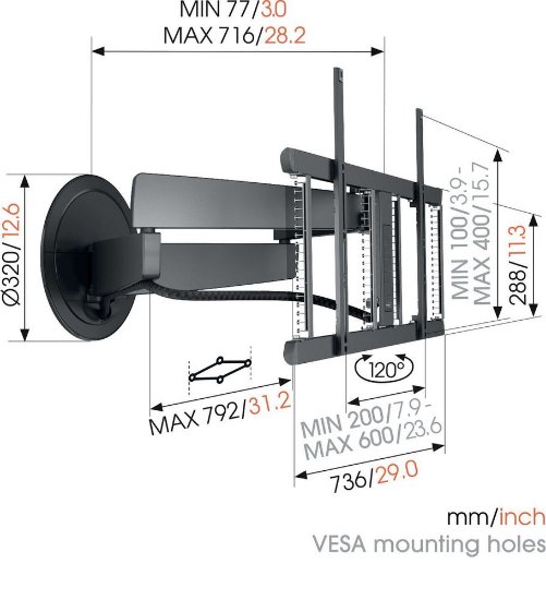 Nosač zidni za TV VOGEL'S TVM7655, 40"-77", pomak 120°, do 35kg