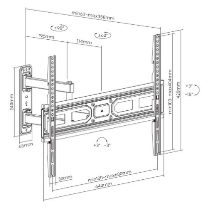 Nosač zidni za TV MANHATTAN 462426, 37" - 70", 35kg, zakretni